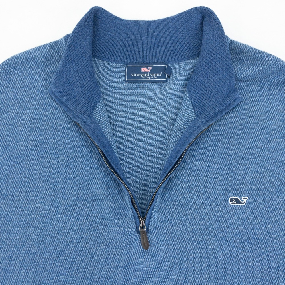 Vineyard Vines 1/4 Zip Pullover Mens 3XT Blue Textured Cotton Blend Golf Sweater - Picture 6 of 14